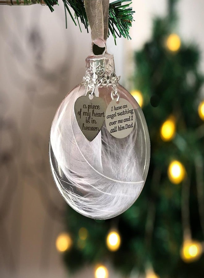 RchSLK Dad Memorial Ornaments Christmas Clear Feather Ball - A Piece of My Heart is in Heaven, Sympathy Gift for Loss of Loved One (Dad) - Image 1